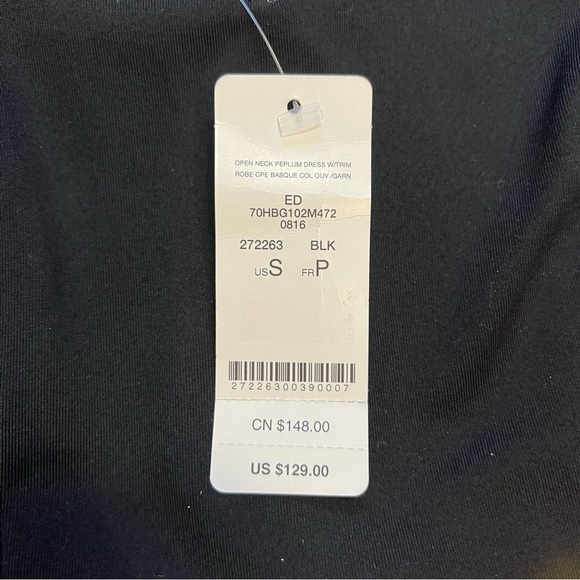 NWT Bebe Peplum Black Low Cut V Neck Short Dress Gold Detail Belt Cocktail S - Picture 14 of 15